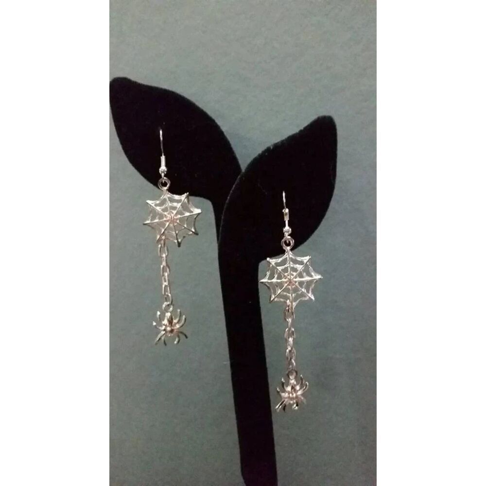Silver-tone Spiderweb Halloween Costume Earrings/ jewelry